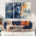 Abstract Blue Horse Wall Art Print Canvas | Western Horse Wall Art for Farmhouse Decor