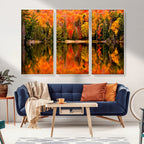 Forest Reflection Art | Autumn Forest Reflection Wall Art | Triptych Canvas Print