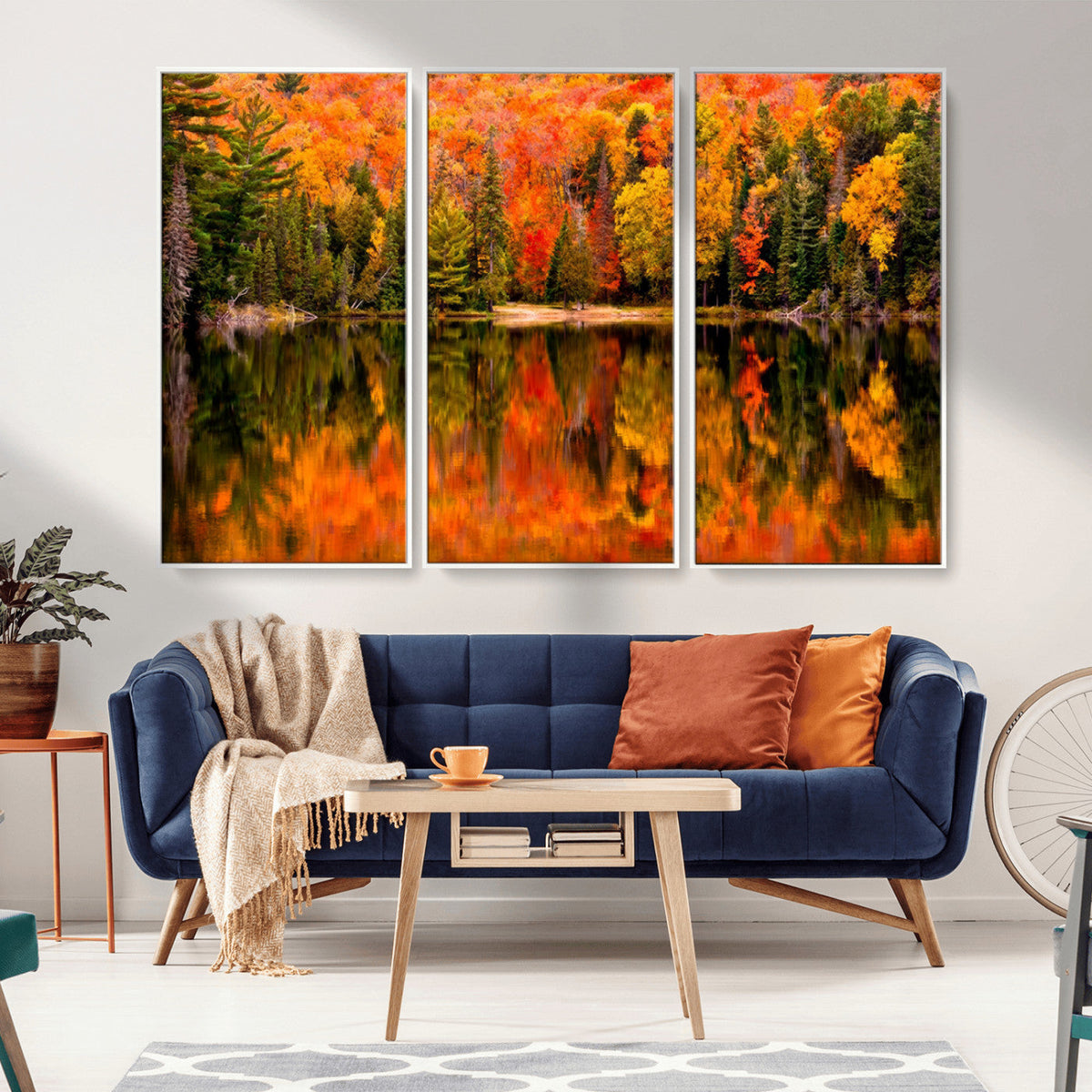 Forest Reflection Art | Autumn Forest Reflection Wall Art | Triptych Canvas Print