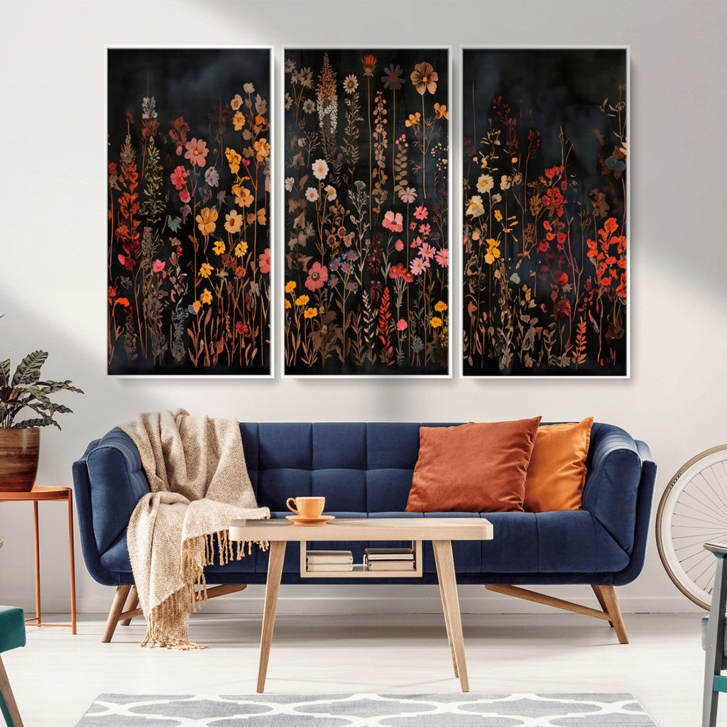 Large Floral Painting Print Illustration Flowers Canvas Wall Art
