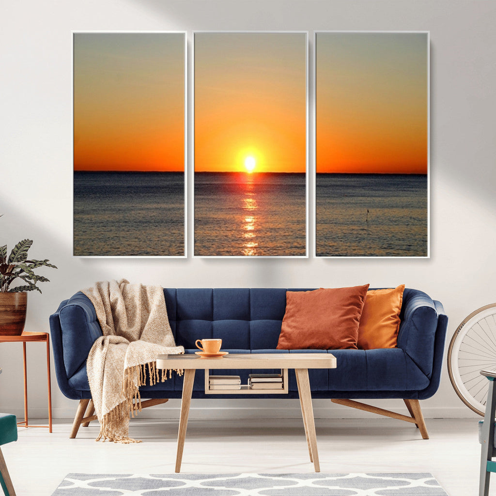 Golden Horizon Sunset Over Ocean Wall Art Canvas Print | Tropical Beach Canvas