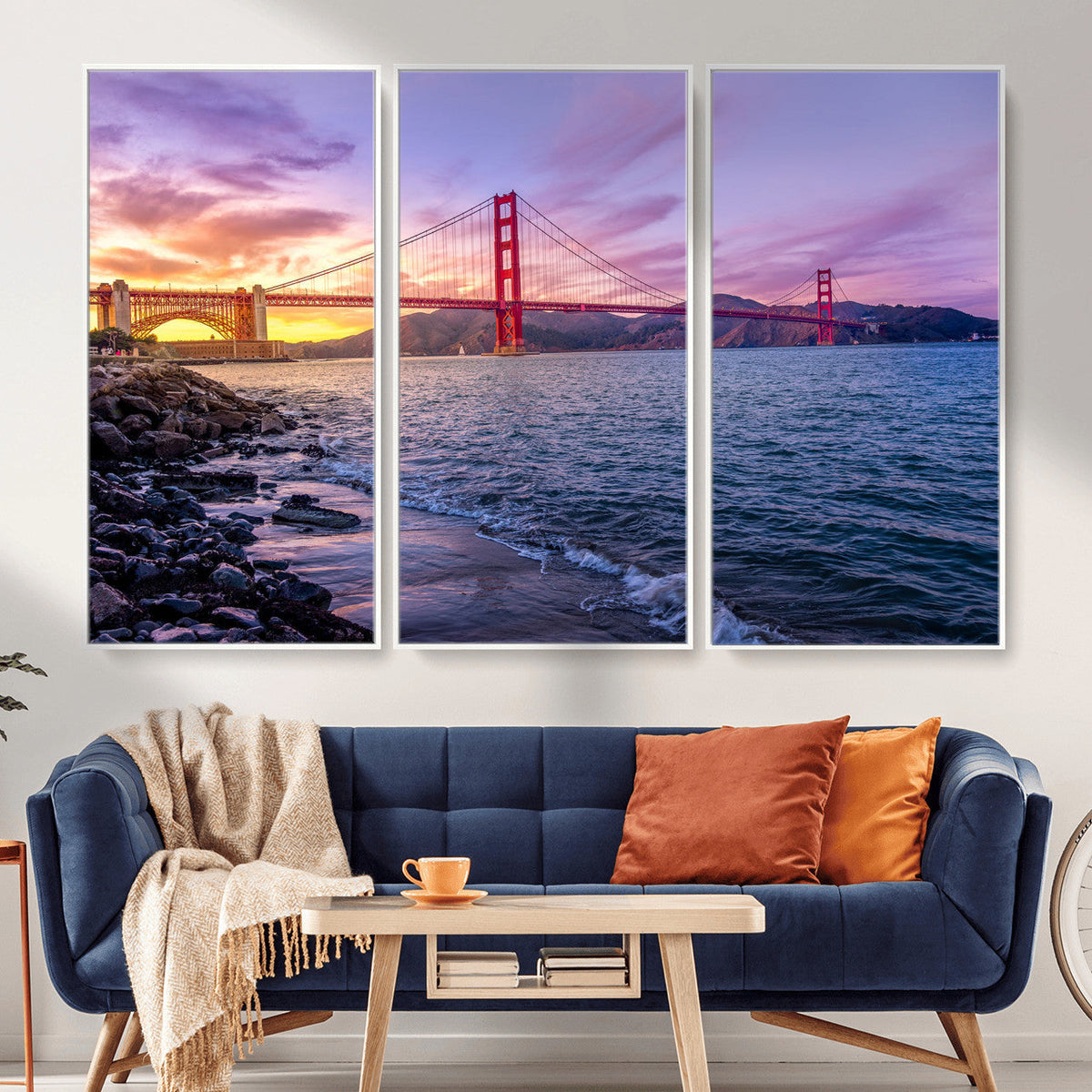 Golden Gate Bridge Wall Art Canvas Print, Framed San Francisco Sunset Landmark