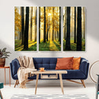 Sunlit Forest Wall Art Canvas Print, Large Framed Woodland Scene with Golden Light