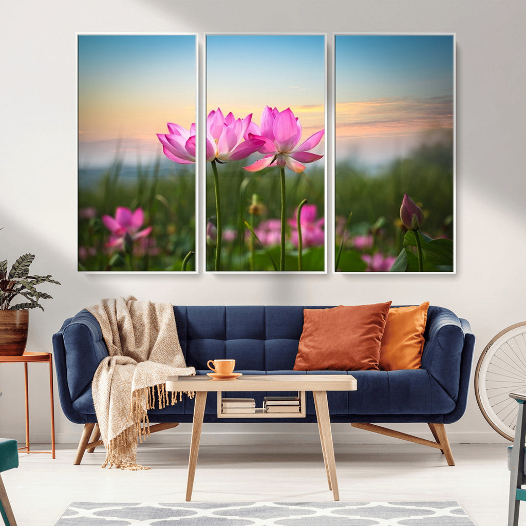 Pink Flower on the Mountain Canvas Print, Framed Pink Flower Canvas Wall Art