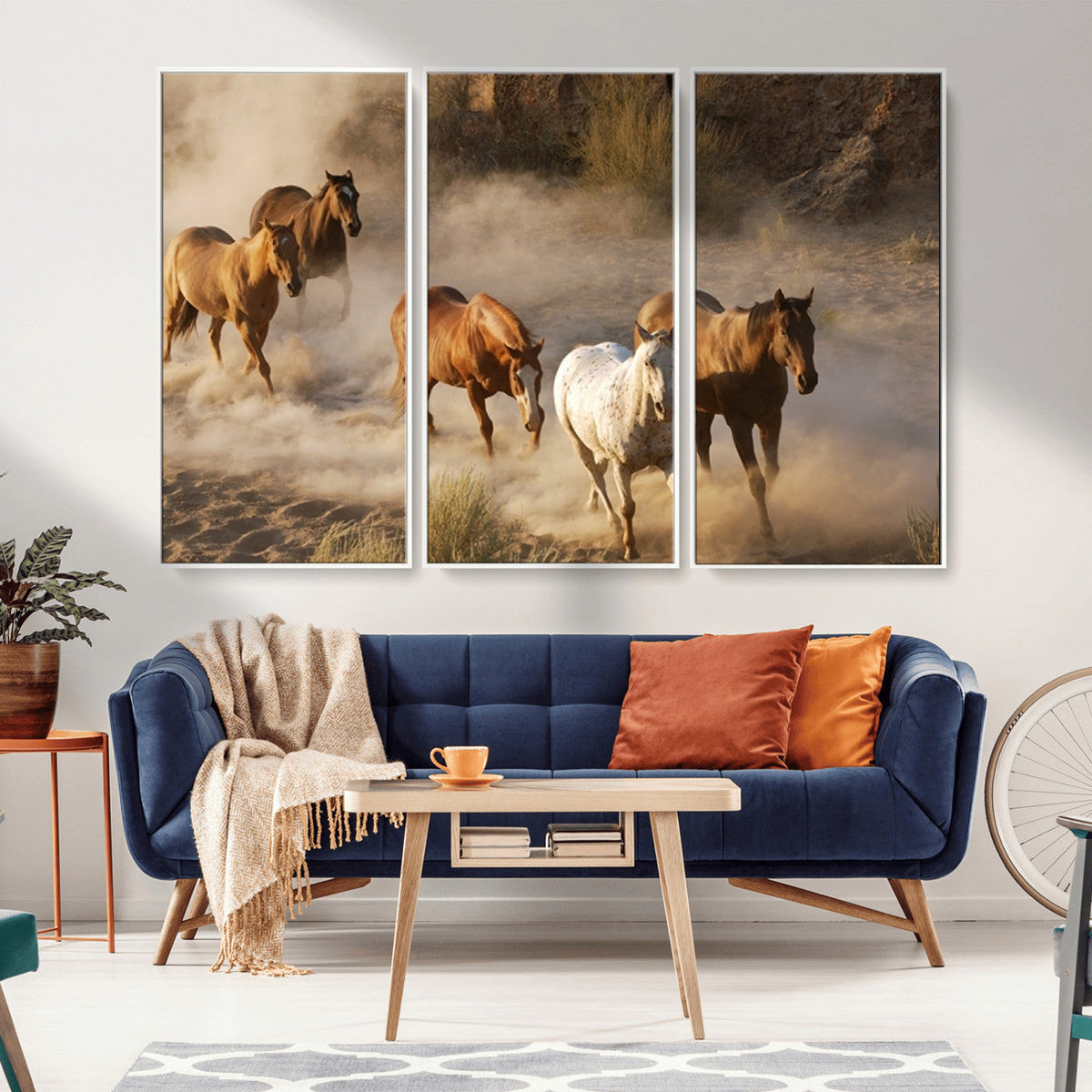 Large Wall Art 5 Horses Running on Sand Canvas Print