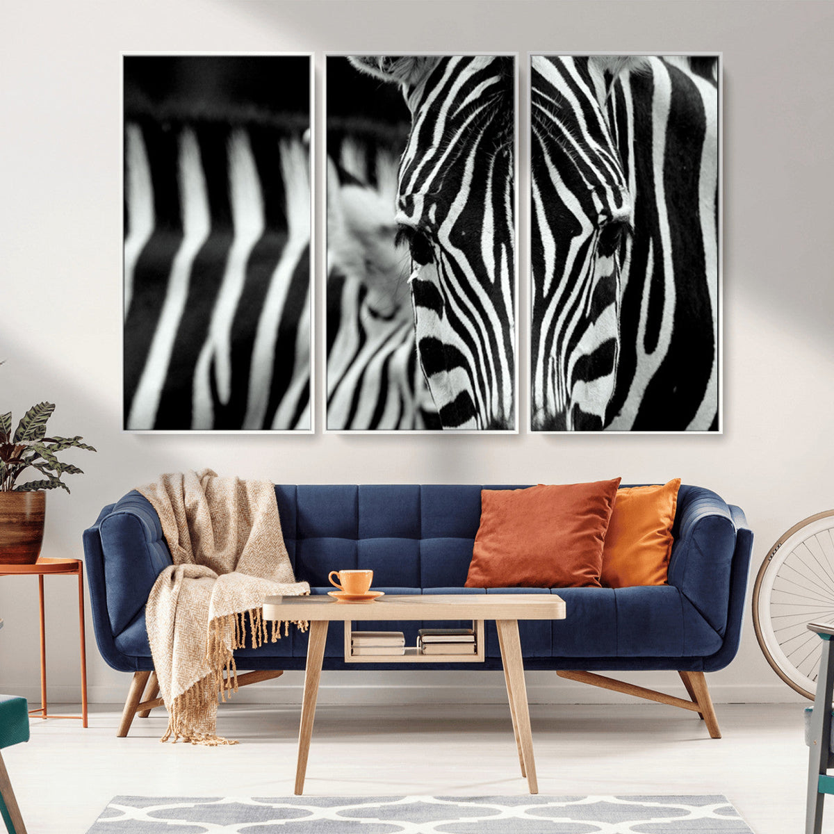 Zebra Wall Art | Zebra Close Up Canvas Print | Framed Black and White Wildlife