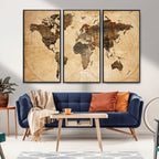 Push Pin World Map Canvas Print | Framed Travel Tracker Wall Art