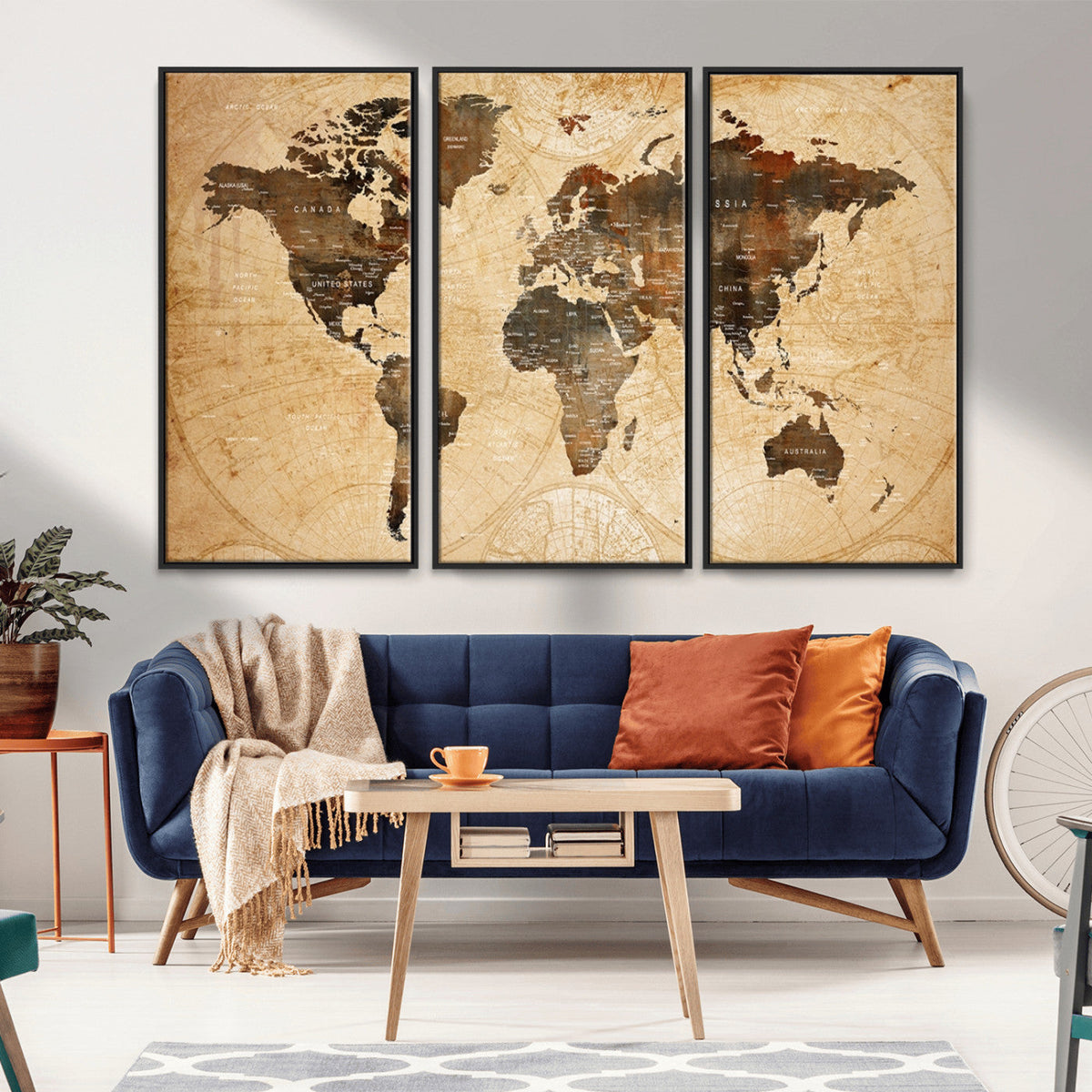 Push Pin World Map Canvas Print | Framed Travel Tracker Wall Art
