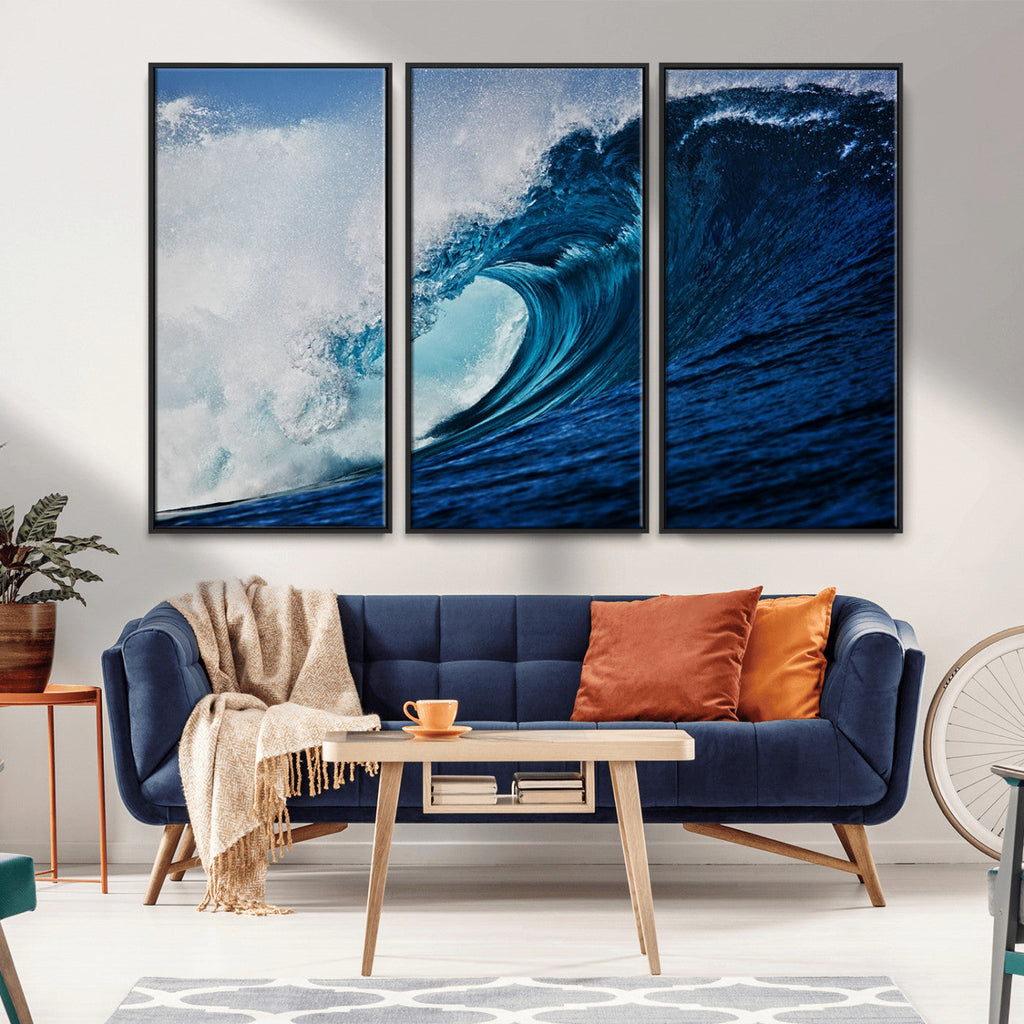 Ocean Wave at Sunset Canvas Art, Large Wall Print of Vibrant Water Waves