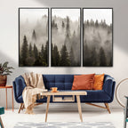 Foggy Mountain Wall Art | 3-Panel Foggy Forest and Mountain Landscape Canvas Print