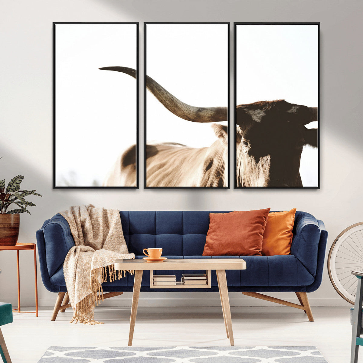 Texas Longhorn Wall Art Canvas Print, 3-Panel