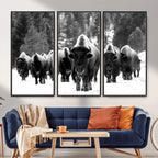 Bison Herd in Snow Wall Art Canvas Print | Rustic Western Bison Wall Art for Living Room and Farmhouse Decor