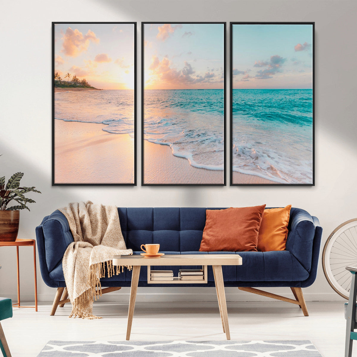 Beach Sunrise Wall Art, Coastal Seascape Canvas Print, Ocean Wave Wall Decor