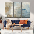 Abstract Blue and Beige Wall Art, Modern Minimalist Canvas Print Set