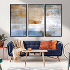 Blue Multi Panel Abstract Wall Art Canvas, Abstract Blue and Gold Canvas Print