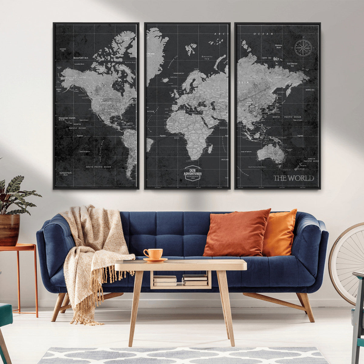 World Map Canvas Print, Detailed Map of the World Wall Art for Home or Office