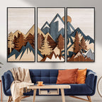 Rustic Abstract Wood Panel Effect Canvas | Mountain Range Top Wood Wall Art Canvas Print