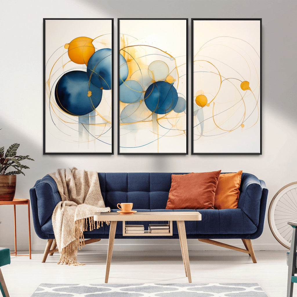 Geometric Blue Orange Abstract Wall Art Canvas, Geometric Blue Orange Canvas Print