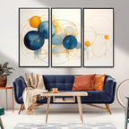 Geometric Blue Orange Abstract Wall Art Canvas, Geometric Blue Orange Canvas Print