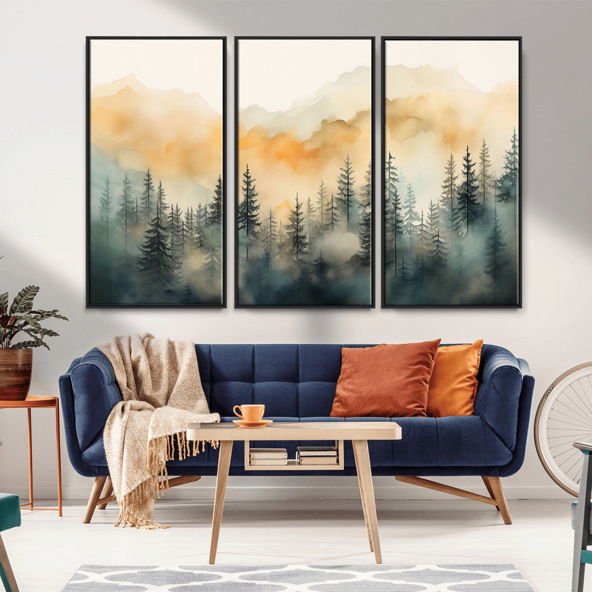 Abstract Forest Print | Mountain Wall Art | Autumn Landscape Canvas Print