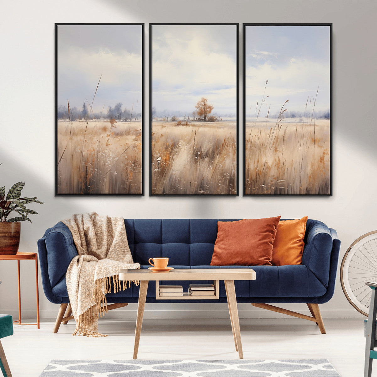 Golden Fields Wall Art Print Canvas | Serene Minimalist Landscape for Farmhouse Decor
