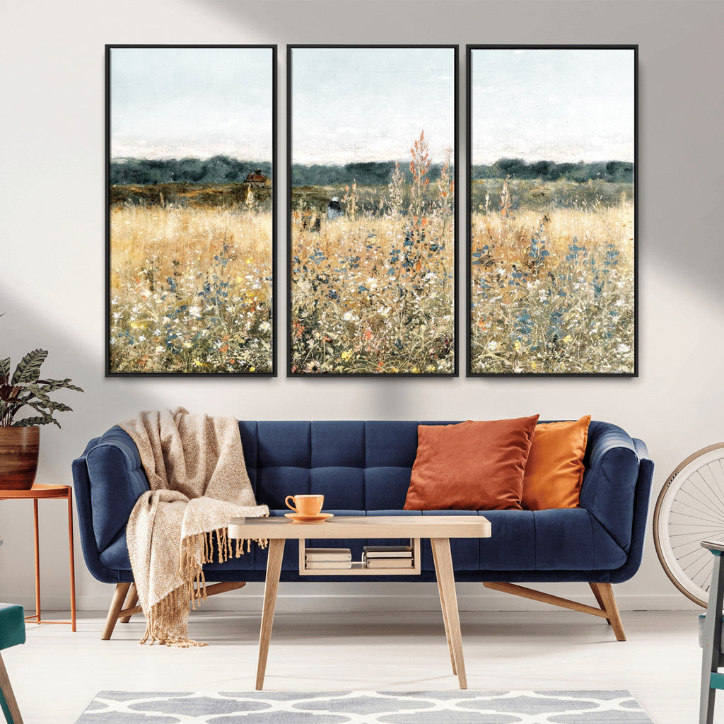 Wildflower Field Wall Art Canvas | Nature-Inspired Landscape Canvas Print for Living Room or Office