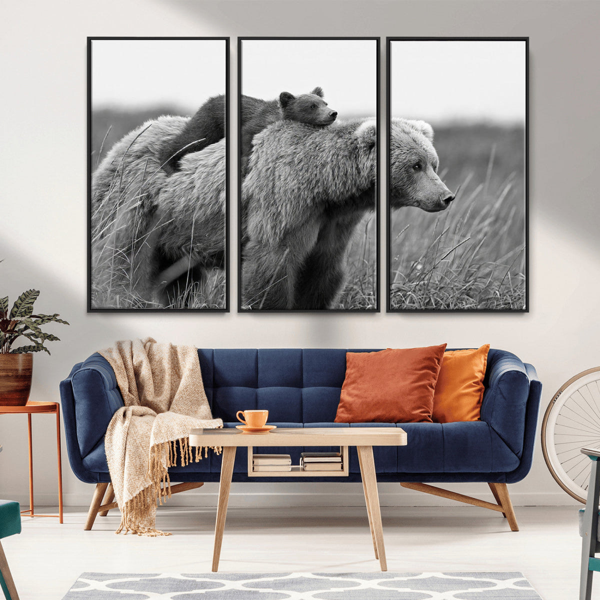 Bear and Cub Wall Art Canvas | Grizzly 399 Bear and Cub Black and White Wildlife Print