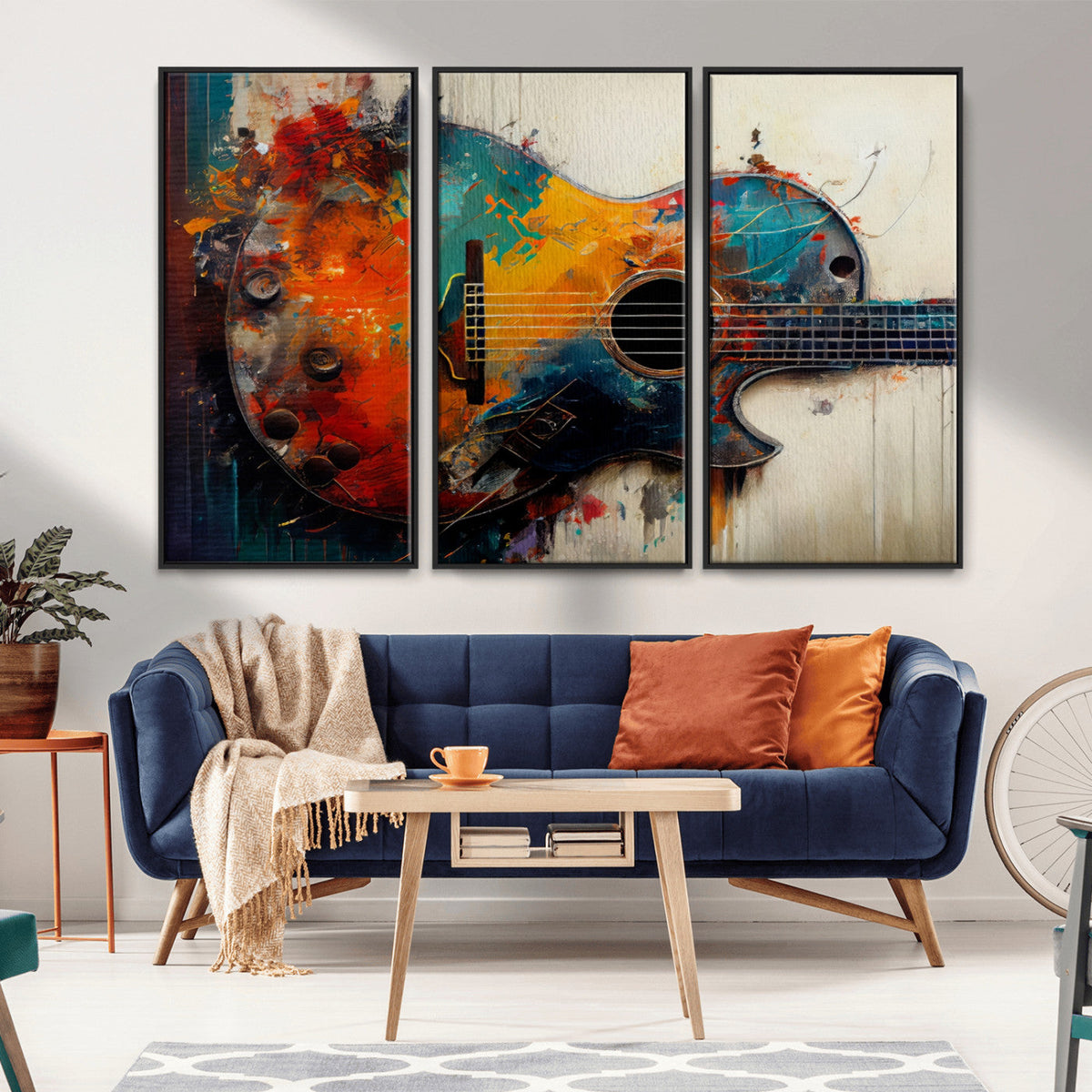 Abstract Guitar Wall Art Canvas | Vibrant Music-Inspired Art for Living Room or Studio
