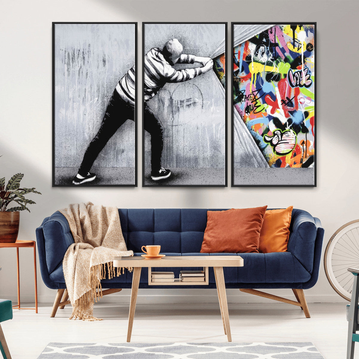 Banksy Art Behind the Curtain Street Wall Art Canvas Print | Urban Graffiti Style Wall Decor