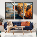 Highland Cow Abstract Canvas Wall Art, Bold Farmhouse Decor