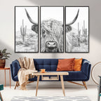 Rustic Charm, Cow Longhorn Black White Bighorn Wall Art
