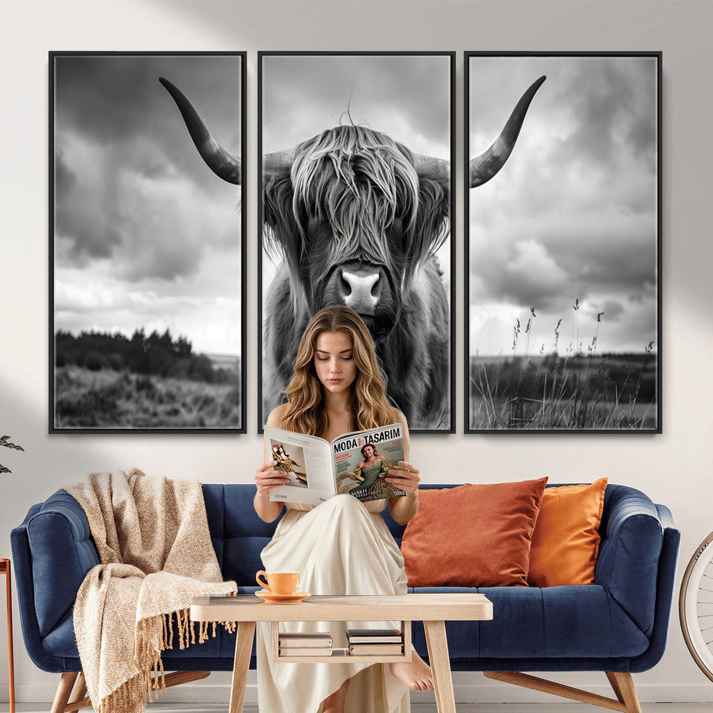 Scottish Cow Wall Art Canvas Print, Longhorn Wall Art