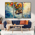 UP-Inspired Floating House with Balloons Canvas Art | Colorful Wall Decor