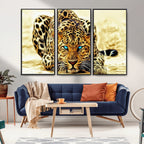 Blue-Eyed Leopard Canvas Wall Art, Framed Animal Print, Fierce and Bold Decor for Living Rooms