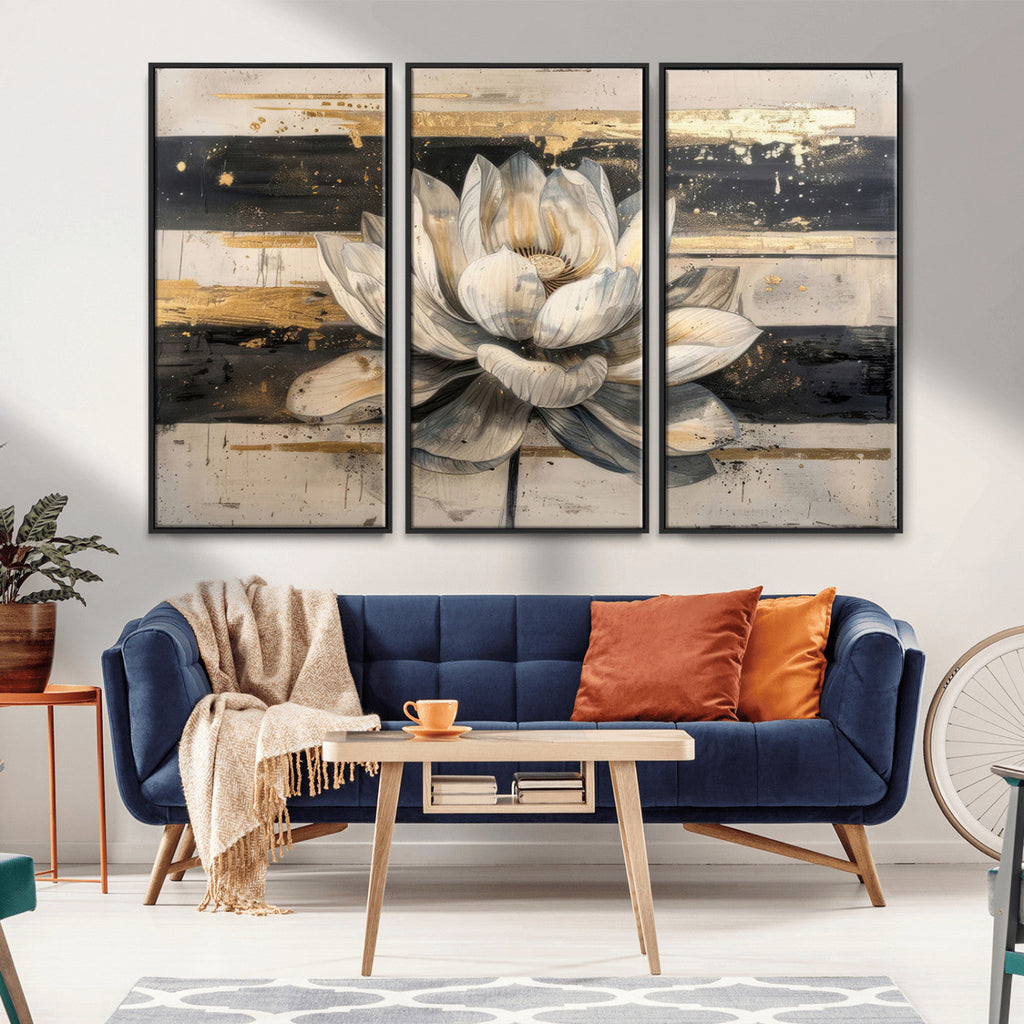 Lotus Flower Wall Art | Framed Abstract Floral Canvas