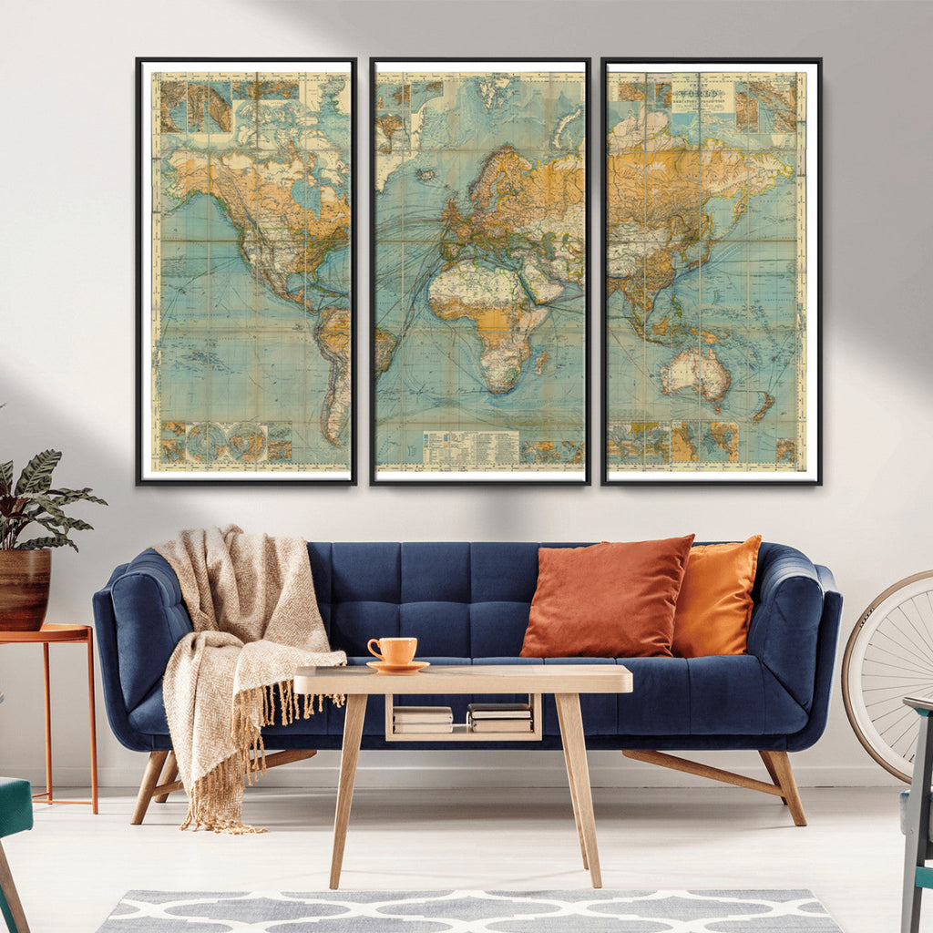 Push Pin World Map Canvas Print | Travel Tracker Wall Art for Couples