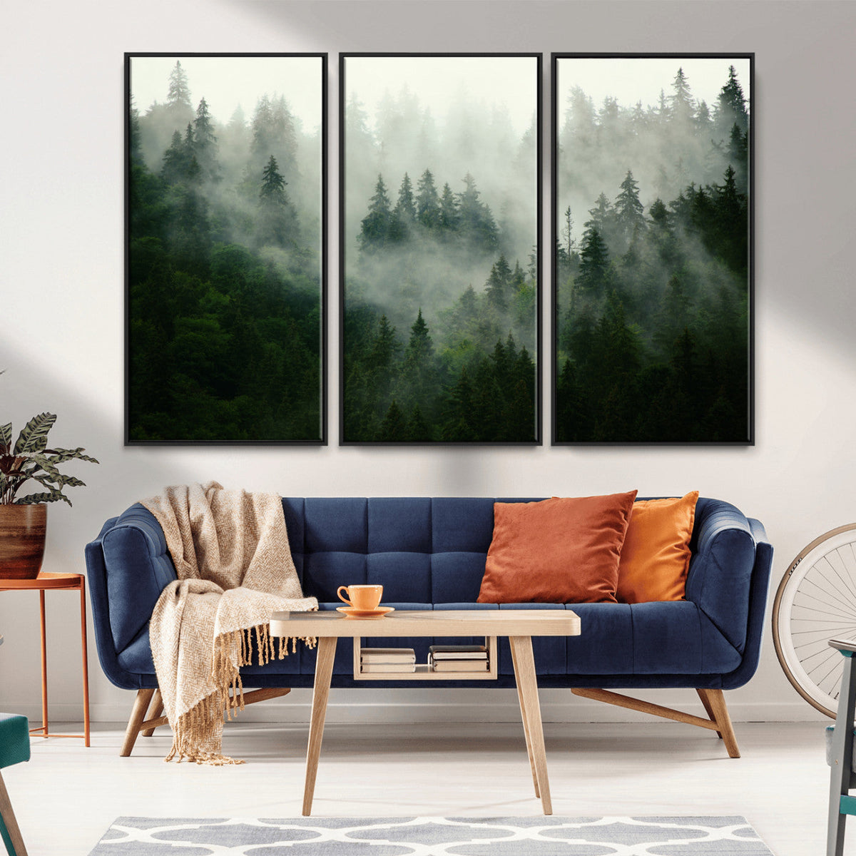Misty Forest Wall Art | Tranquil Green Woodland Canvas Print