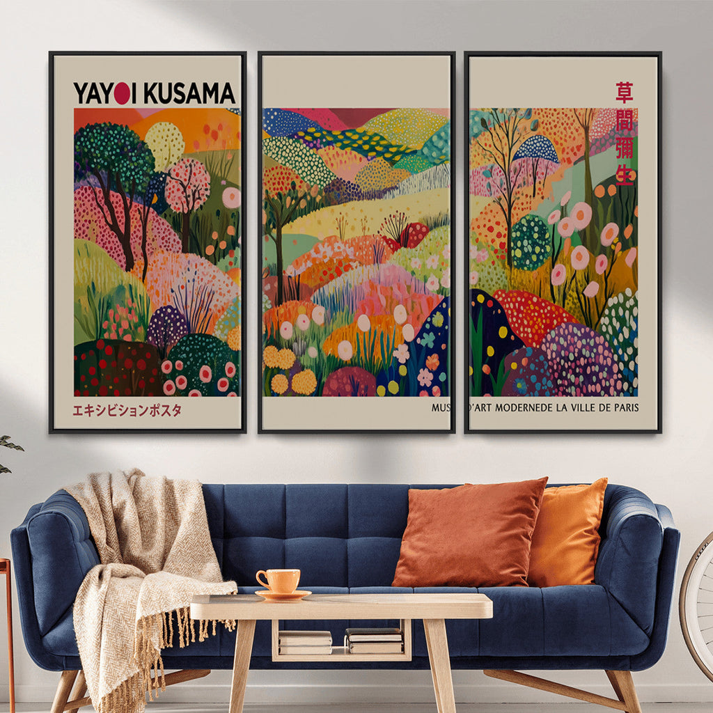 Framed Yayoi Kusama 1986 Wall Art Print | Japanese Wabi Sabi Vibrant Abstract Landscape Canvas