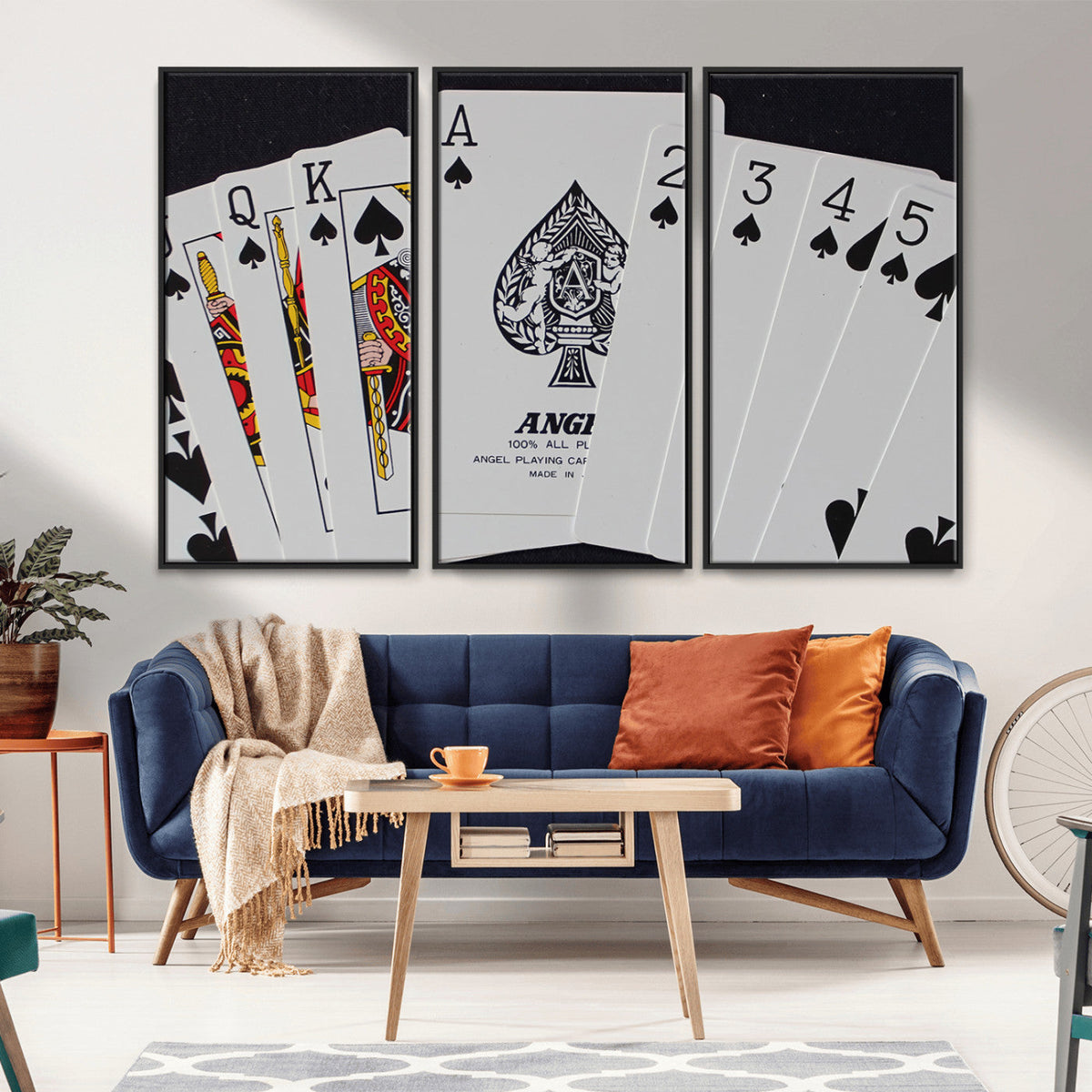 Poker Wall Art - Playing Cards Canvas Wall Art Print - Ace of Spades and Royal Flush Design