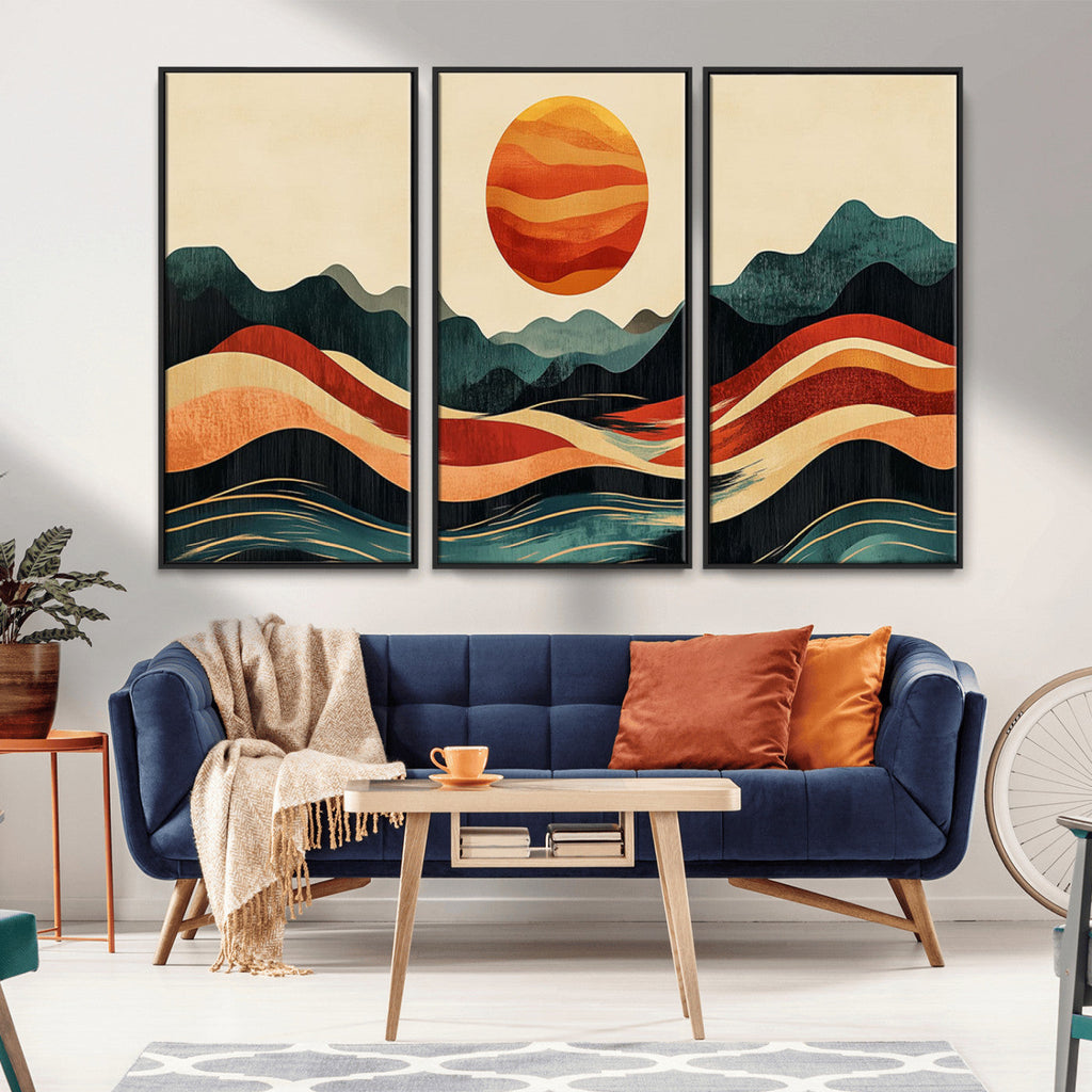 Mountain Triptych Wall Art Canvas Print | Western Boho Pine Tree Nature Print
