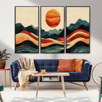 Mountain Triptych Wall Art Canvas Print | Western Boho Pine Tree Nature Print