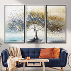 Golden and Silver Tree Wall Art | Framed Elegant Leaves Canvas