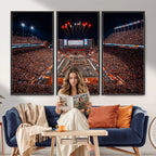 Texas Stadium Night Game Wall Art Canvas Print, Vibrant Football Fireworks Scene
