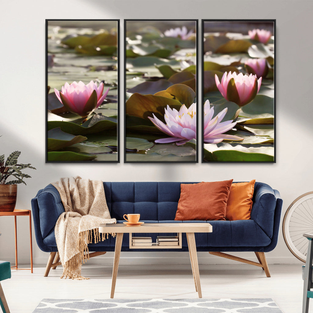 Lotus Flower Wall Art Canvas Print, Water Lily Large Wall Art for Yoga Room Decor