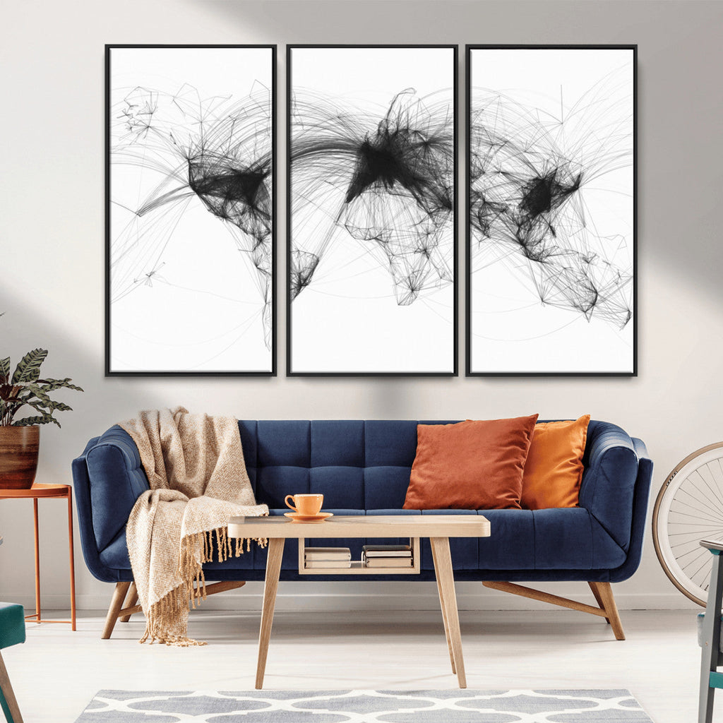 Flight Routes Air Traffic Map Canvas Wall Art, World Flight Routes Print