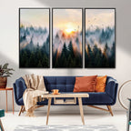 Abstract Forest Wall Art, Serene Nature Canvas Print with Misty Forest Design for Modern Home Decor