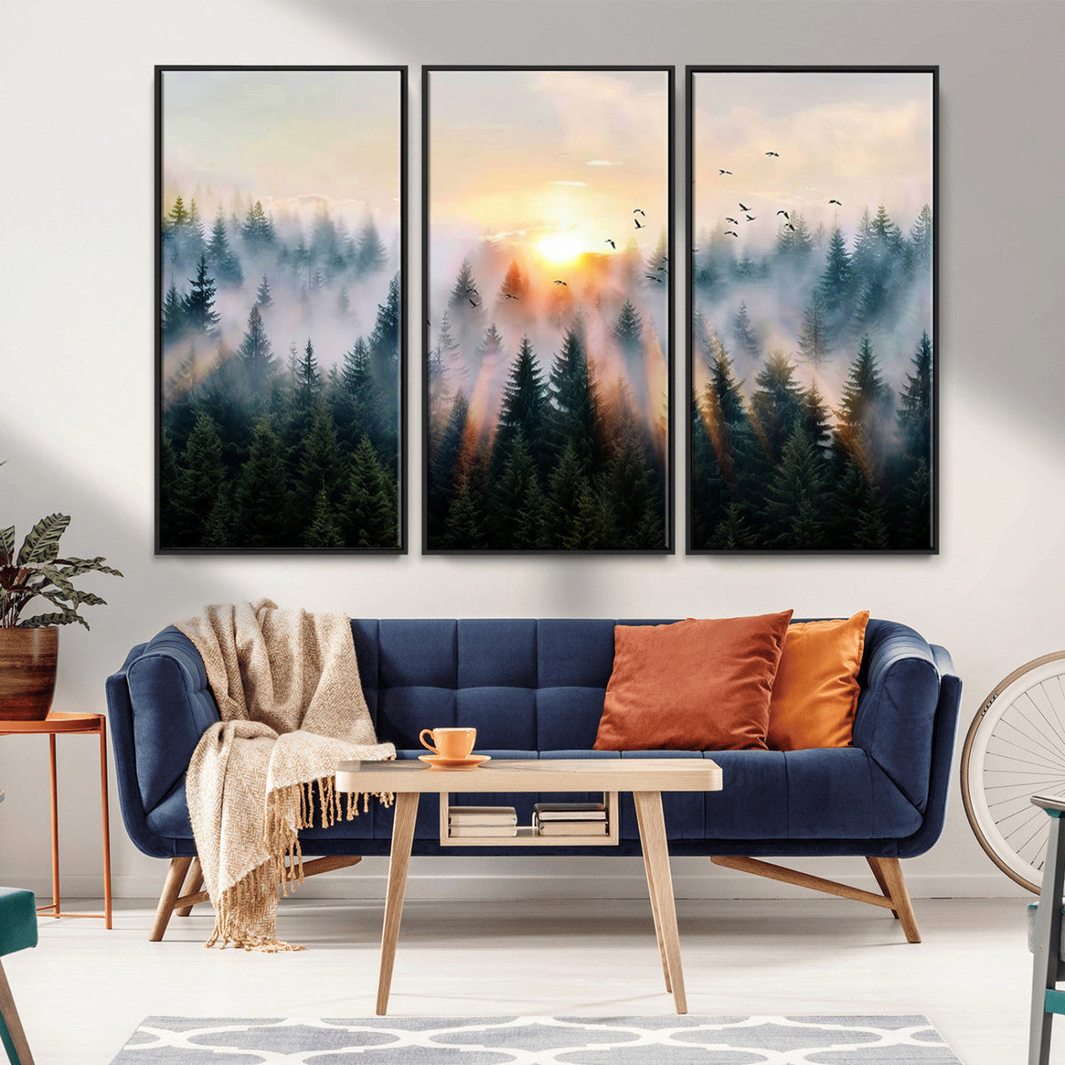 Abstract Forest Wall Art, Serene Nature Canvas Print with Misty Forest Design for Modern Home Decor