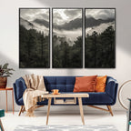 Moody Forest Wall Art | Framed Mountain Fog Canvas Artwork
