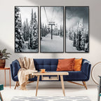 Snowy Pines Wall Art Canvas Print | Ski Lift in a Winter Forest