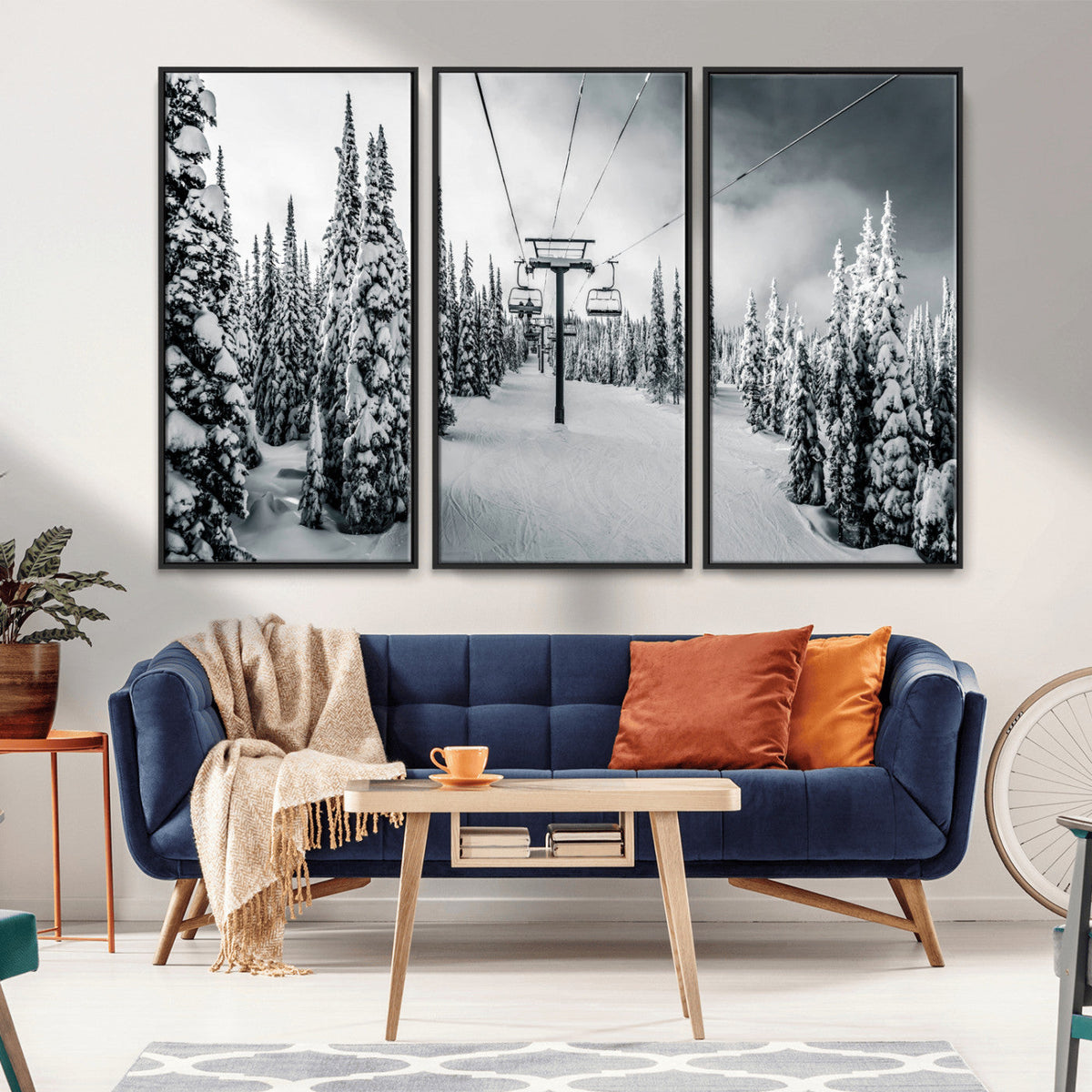 Snowy Pines Wall Art Canvas Print | Ski Lift in a Winter Forest